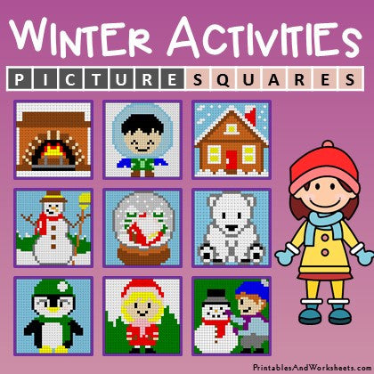 Winter Coloring Activities Color-by-Number Mystery Pictures Worksheets Cover