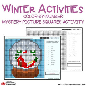 Winter Coloring Activities Color-by-Number Mystery Pictures Worksheets Sample 1
