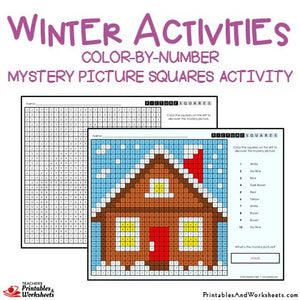 Winter Coloring Activities Color-by-Number Mystery Pictures Worksheets Sample 2