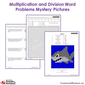 3rd Grade Multiplication and Division Word Problems Mystery Pictures - Shark