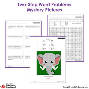 Grade 3 Two Step Word Problems Mystery Pictures Coloring Worksheets - Elephant