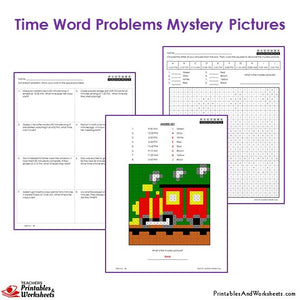 Grade 3 Time Word Problems Mystery Pictures Coloring Worksheets - Train