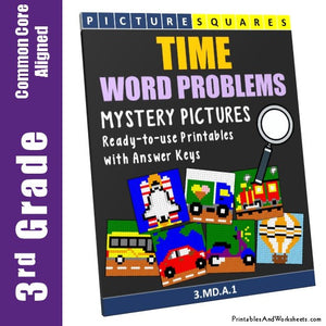 Grade 3 Time Word Problems Mystery Pictures Coloring Worksheets