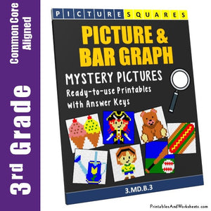 Grade 3 Picture and Bar Graphs Mystery Pictures Coloring Worksheets
