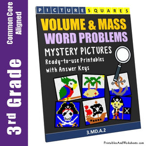 Grade 3 Volume and Mass Word Problems Mystery Pictures Coloring Worksheets