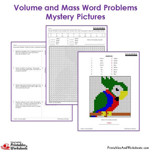 Grade 3 Volume and Mass Word Problems Mystery Pictures Coloring Worksheets - Parrot