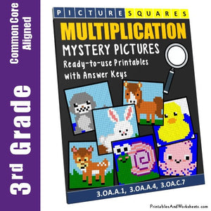 Grade 3 Multiplication Mystery Pictures Coloring Worksheets