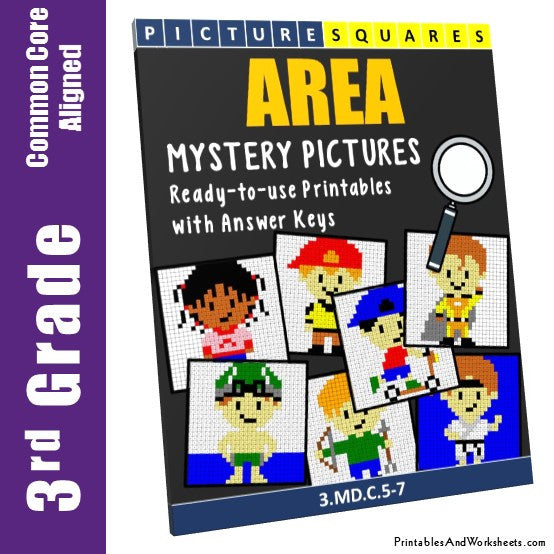 Grade 3 Area Mystery Pictures Coloring Worksheets
