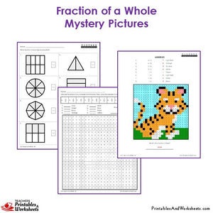 Grade 3 Fraction of a Whole Mystery Pictures - Tiger