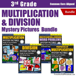 3rd Grade Multiplication and Division Mystery Pictures Coloring Worksheets Bundle