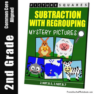 Grade 2 Subtraction With Regrouping Mystery Pictures Coloring Worksheets