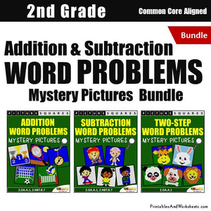 Grade 2 Addition and Subtraction Word Problems Mystery Pictures Coloring Worksheets