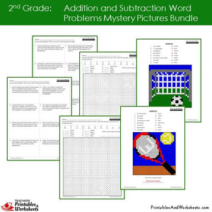 Grade 2 Addition and Subtraction Word Problems Mystery Pictures Coloring Worksheets Sample 2