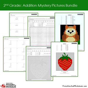 Grade 2 Addition Mystery Pictures Coloring Worksheets Sample 1