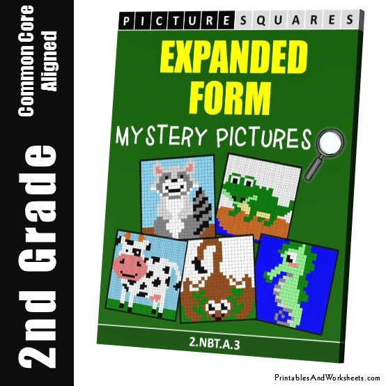 Grade 2 Expanded Form Mystery Pictures Coloring Worksheets