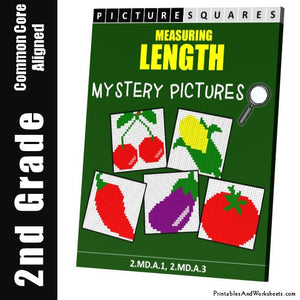 Grade 2 Measuring Length Mystery Pictures Coloring Worksheets
