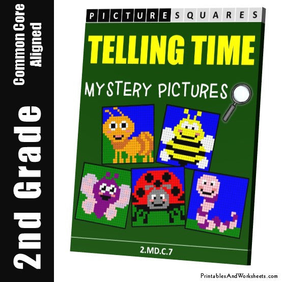 Grade 2 Telling Time Mystery Pictures Coloring Worksheets