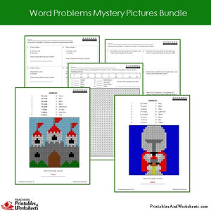 Grade 2 Word Problems Mystery Pictures Coloring Worksheets - Castle, Knight