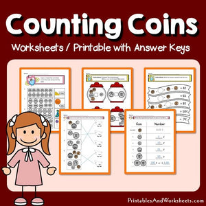 Counting Coins Worksheets and Printables with Answer Keys Cover
