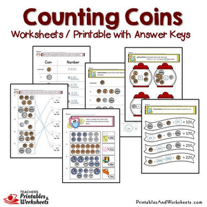 Counting Coins Worksheets and Printables with Answer Keys Sample