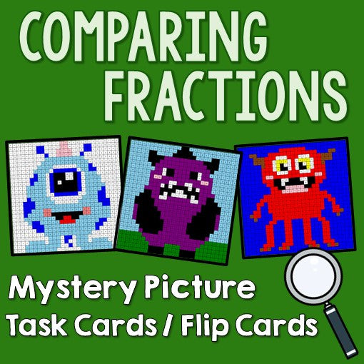 Comparing Fractions Mystery Pictures Activities Task Cards Cover