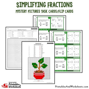 Simplifying Fractions Task Cards / Flip Cards Sample