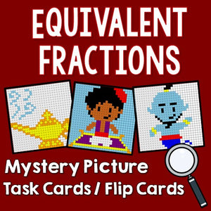 Equivalent Fractions Mytery Pictures Task Cards/Flip Cards Cover