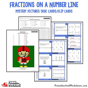 Fraction on a Number Line Mystery Picture Task Cards Sample