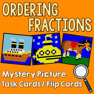 Ordering Fractions Mystery Pictures Task Cards/Flip Cards Cover