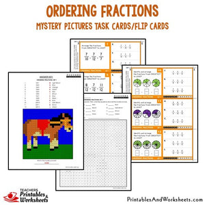 Ordering Fractions Mystery Pictures Task Cards/Flip Cards Sample