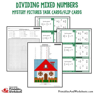 Dividing Mixed Numbers Mystery Pictures Task Cards Sample