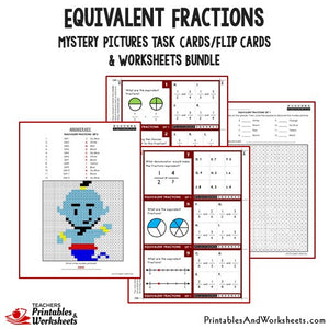 Equivalent Fractions Bundle - Mystery Pictures Task Cards