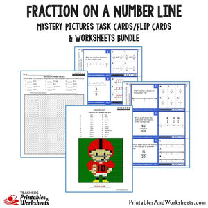 Fraction on a Number Line Bundle - Mystery Picture Task Cards