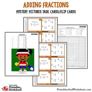 Adding Fractions Mystery Pictures Task Cards Sample