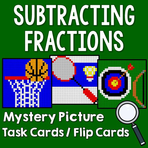 Subtracting Fractions Mystery Pictures Task Cards/Flip Cards
