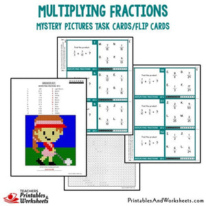 Multiplying Fractions Mystery Pictures Task Cards Sample