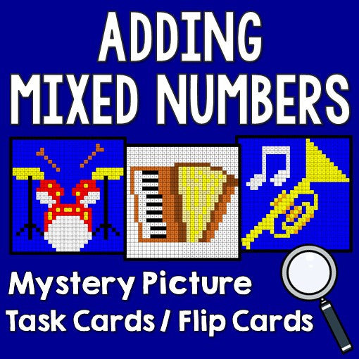 Adding Mixed Numbers Mystery Pictures Task Cards