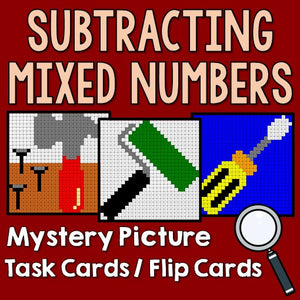 Subtracting Mixed Numbers Mystery Pictures Task Cards/Flip Cards