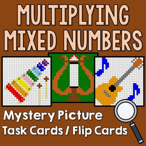 Multiplying Mixed Numbers Mystery Pictures Task Cards/Flip Cards