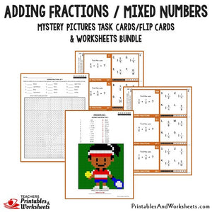 Adding Fractions/Mixed Numbers Bundle - Mystery Pictures Task Cards