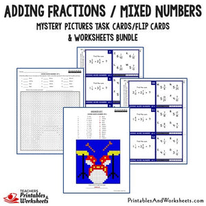 Adding Fractions/Mixed Numbers Bundle - Mystery Pictures Task Cards