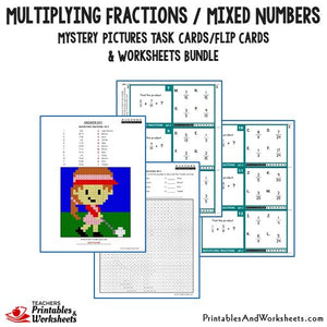 Multiplying Fractions/Mixed Numbers Bundle - Mystery Pictures Task Cards