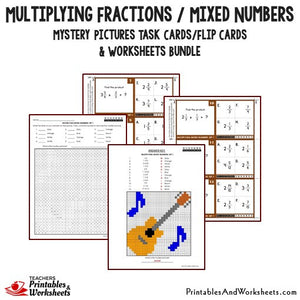 Multiplying Fractions/Mixed Numbers Bundle - Mystery Pictures Task Cards