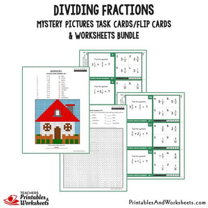 Dividing Fractions Bundle - Mystery Pictures Task Cards/Flip Cards