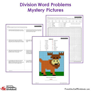 Grade 3 Division Word Problems Mystery Pictures Coloring Worksheets - Moose