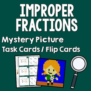 Improper Fractions Mystery Pictures Task Cards/Flip Cards
