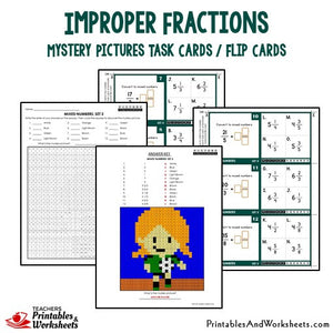 Improper Fractions Mystery Pictures Task Cards/Flip Cards Sample