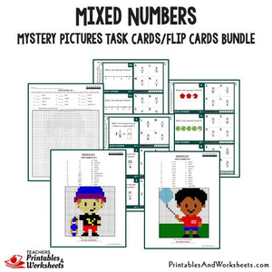 Mixed Numbers Mystery Pictures Task Card Bundle Sample 1