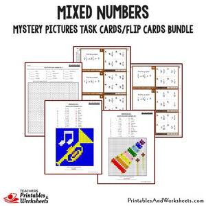 Mixed Numbers Mystery Pictures Task Card Bundle Sample 2