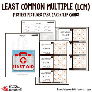 Least Common Multiple (LCM) Mystery Pictures Activities Task Cards/Flip Cards Sample